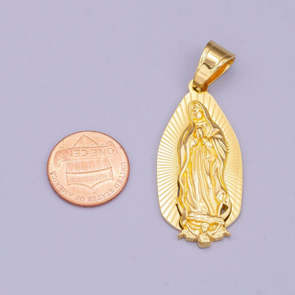 Stainless Steel 52mm Mary Lady Guadalupe Lined Religious Pendant | P-1169