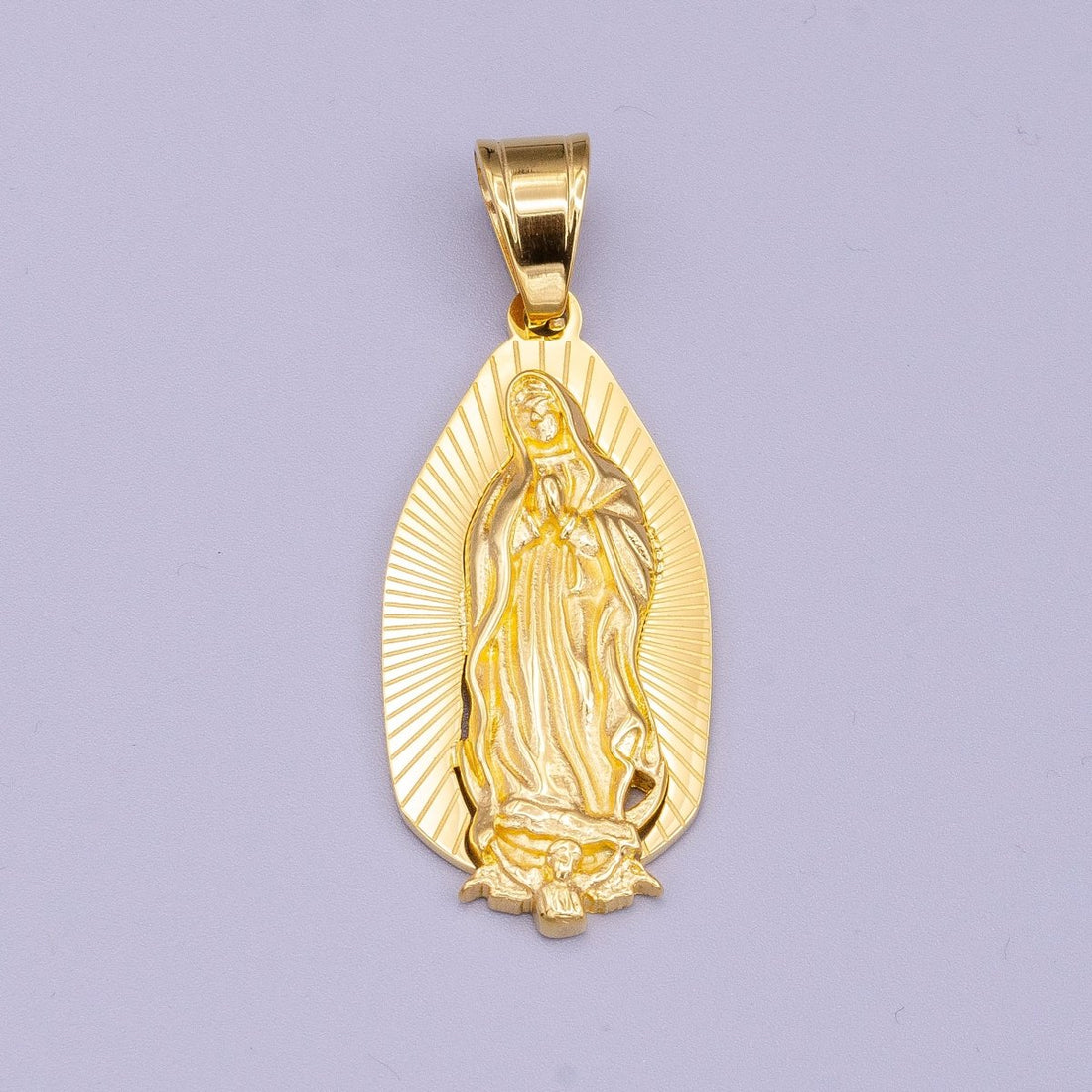 Stainless Steel 52mm Mary Lady Guadalupe Lined Religious Pendant | P-1169