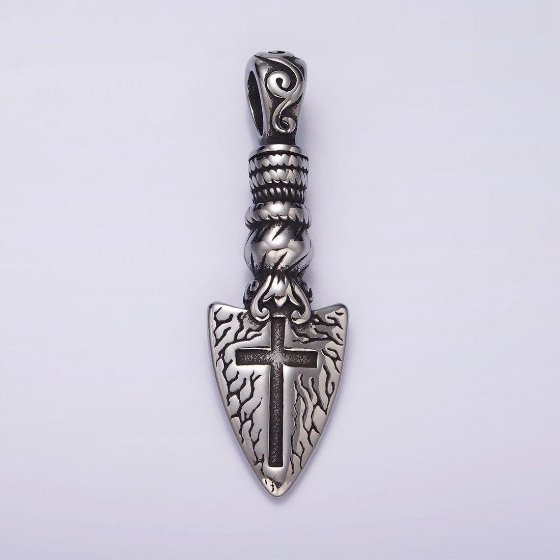 Stainless Steel 53mm Religious Cross Artisan Shovel Pendant | P1057