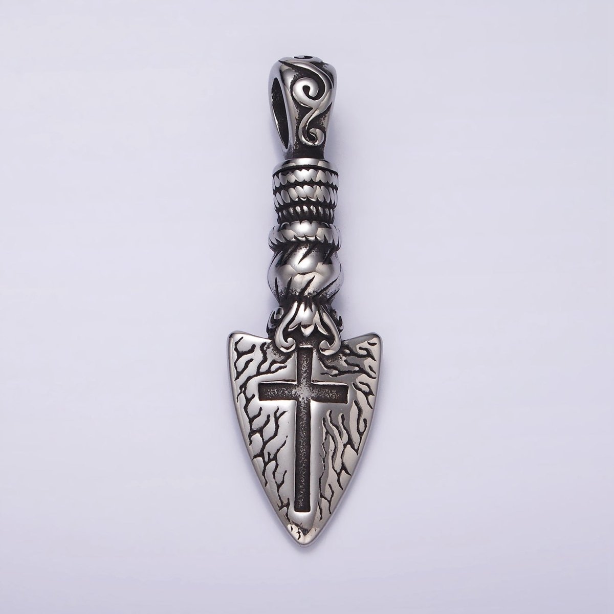 Stainless Steel 53mm Religious Cross Artisan Shovel Pendant | P1057