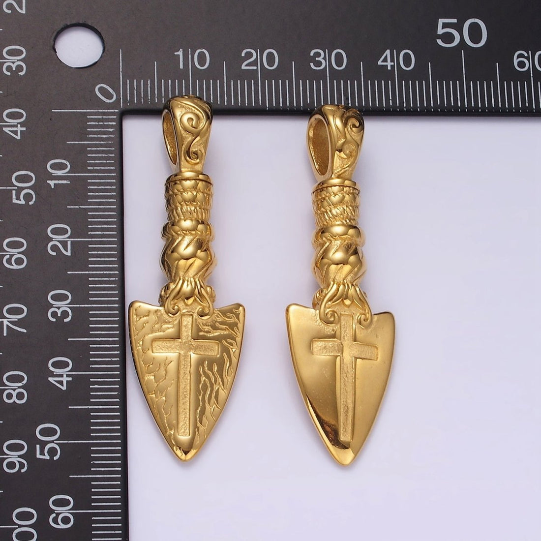 Stainless Steel 53mm Religious Cross Artisan Shovel Pendant | P1068