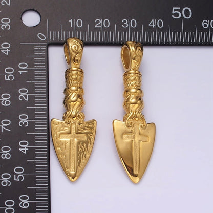 Stainless Steel 53mm Religious Cross Artisan Shovel Pendant | P1068