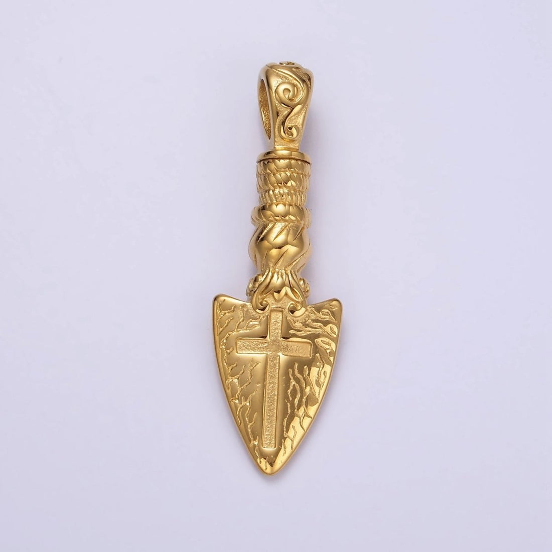 Stainless Steel 53mm Religious Cross Artisan Shovel Pendant | P1068