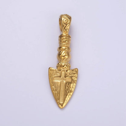 Stainless Steel 53mm Religious Cross Artisan Shovel Pendant | P1068