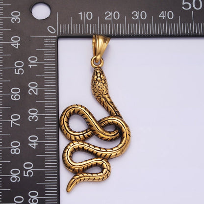 Stainless Steel 54mm Slithering Snake Serpent Animal Textured Pendant | P-855