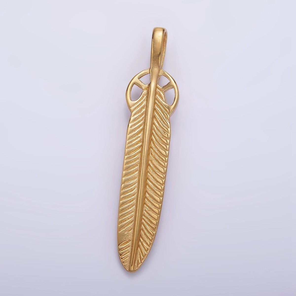 Stainless Steel 55.5mm Line-Textured Feather Open Round Pendant in Gold &amp; Silver | P-718