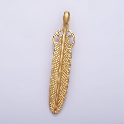 Stainless Steel 55.5mm Line-Textured Feather Open Round Pendant in Gold &amp; Silver | P-718