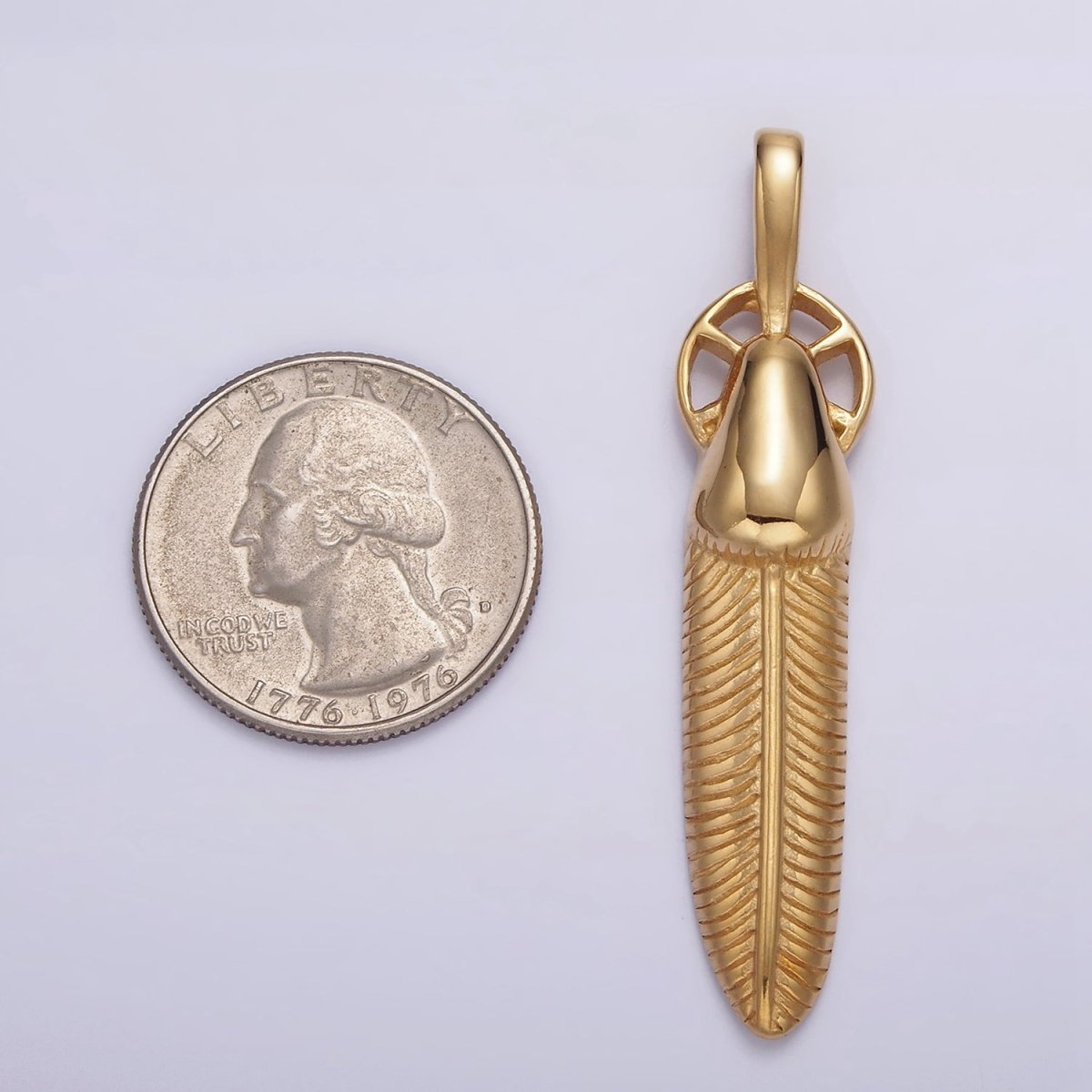 Stainless Steel 55.5mm Line-Textured Feather Open Round Pendant in Gold &amp; Silver | P-718