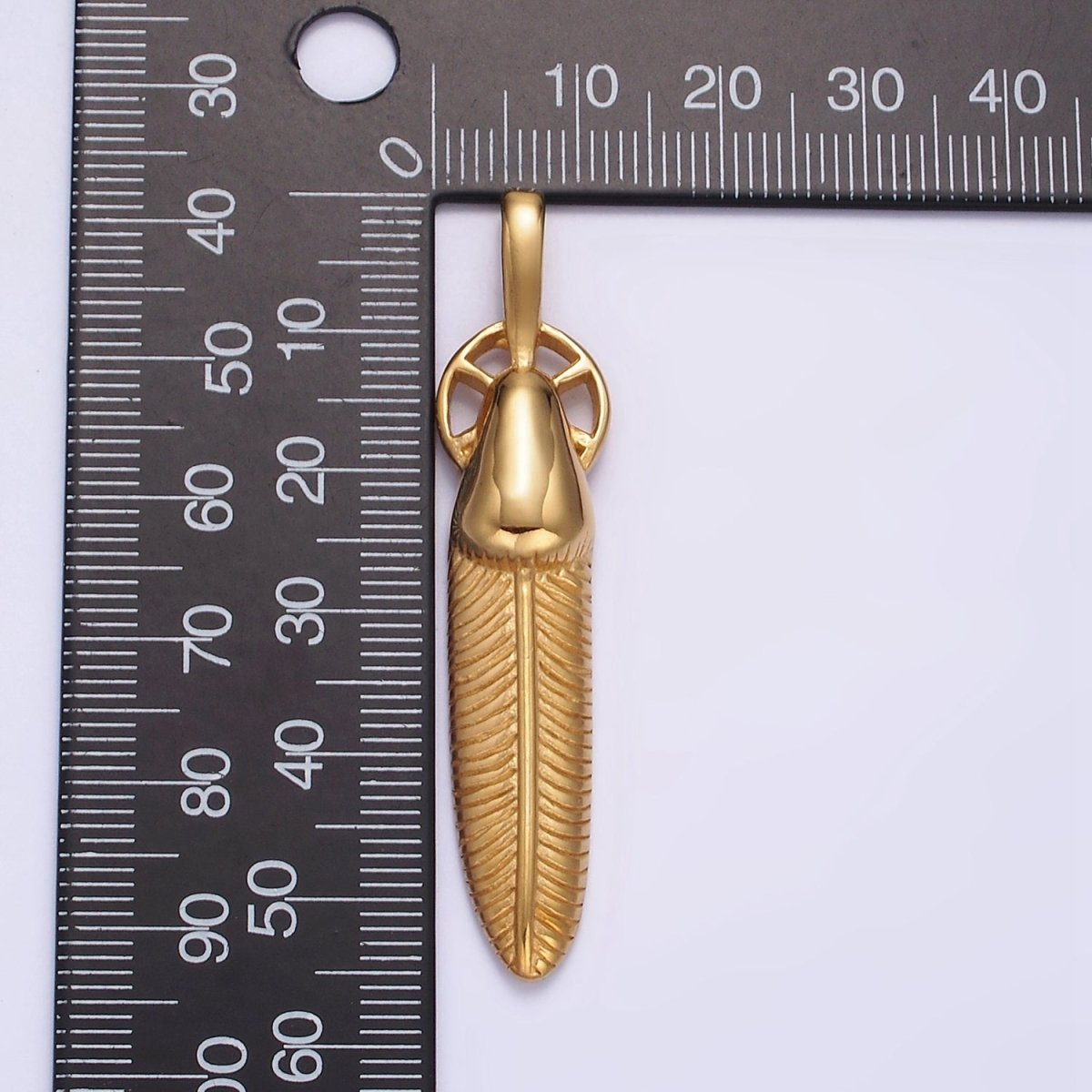 Stainless Steel 55.5mm Line-Textured Feather Open Round Pendant in Gold &amp; Silver | P-718