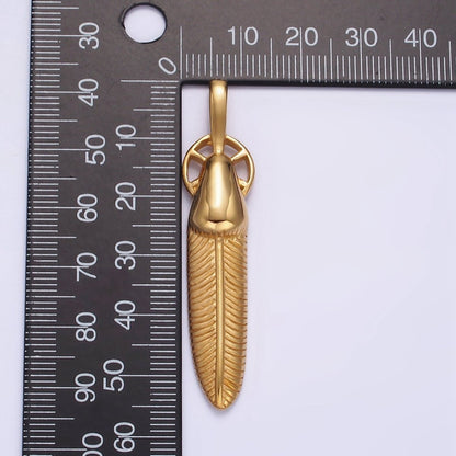 Stainless Steel 55.5mm Line-Textured Feather Open Round Pendant in Gold &amp; Silver | P-718