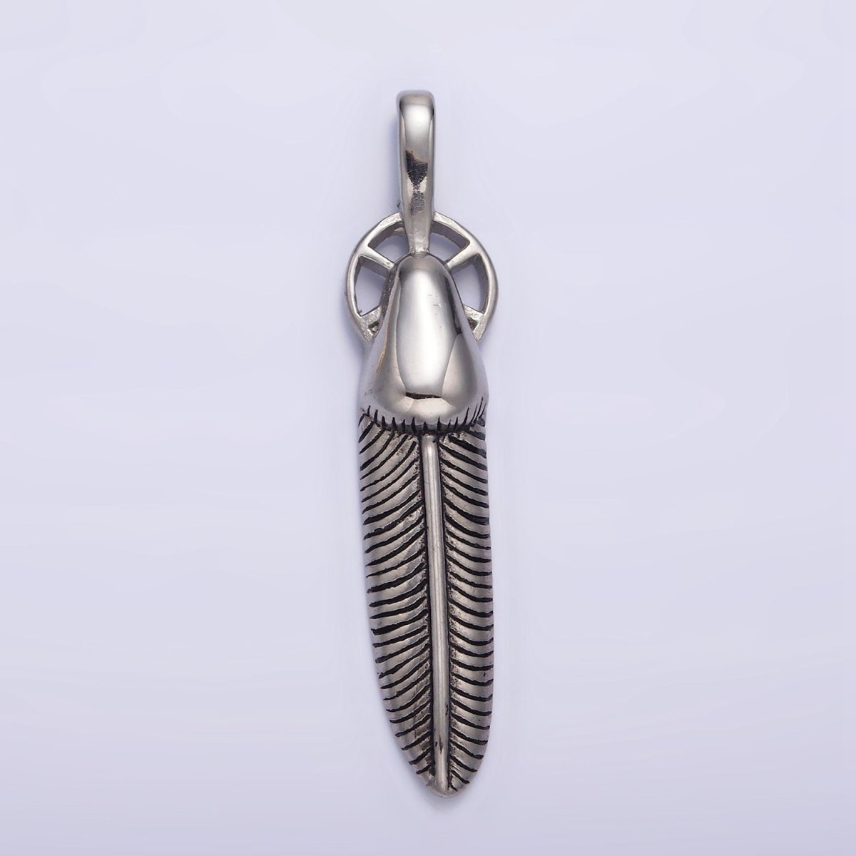 Stainless Steel 55.5mm Line-Textured Feather Open Round Pendant in Gold &amp; Silver | P-718