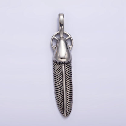 Stainless Steel 55.5mm Line-Textured Feather Open Round Pendant in Gold &amp; Silver | P-718