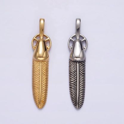 Stainless Steel 55.5mm Line-Textured Feather Open Round Pendant in Gold &amp; Silver | P-718