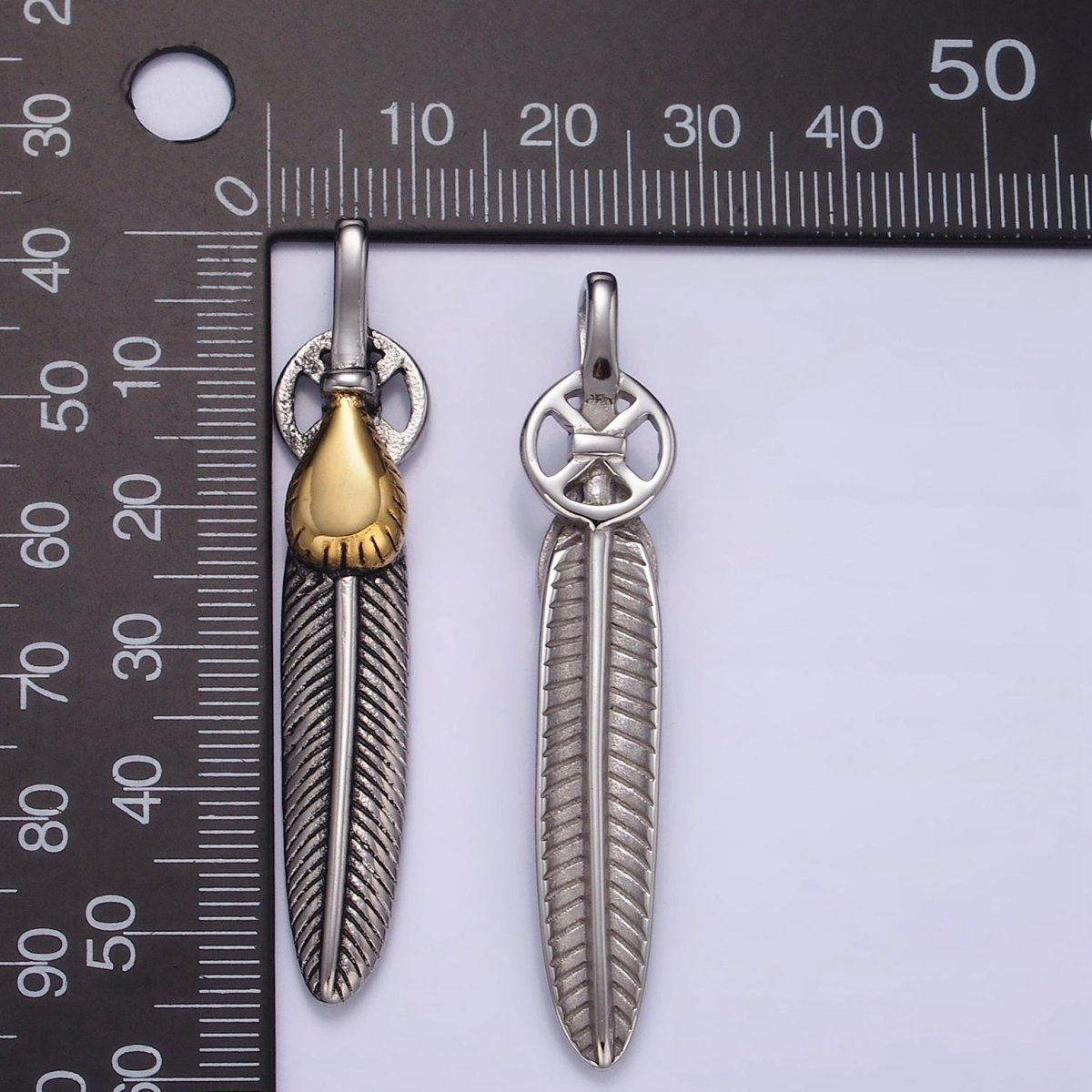 Stainless Steel 55mm Feather Charm Long Statement Tribal Pendant | P1428 P1429