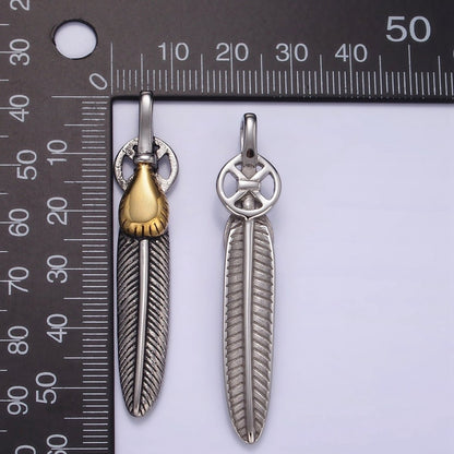 Stainless Steel 55mm Feather Charm Long Statement Tribal Pendant | P1428 P1429