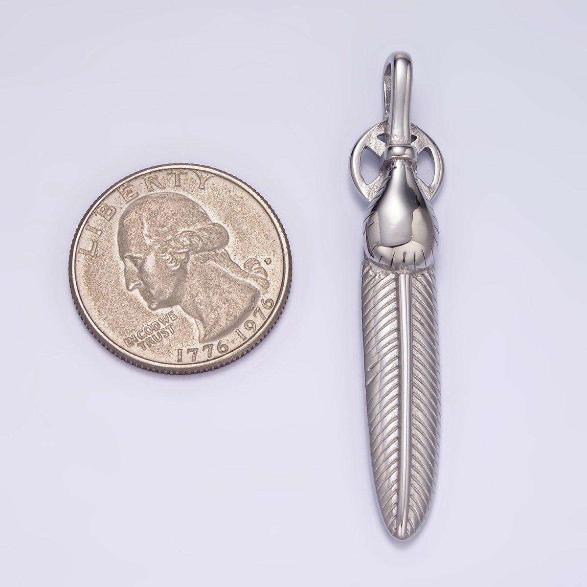 Stainless Steel 55mm Feather Charm Long Statement Tribal Pendant | P1428 P1429