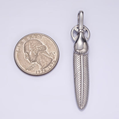 Stainless Steel 55mm Feather Charm Long Statement Tribal Pendant | P1428 P1429