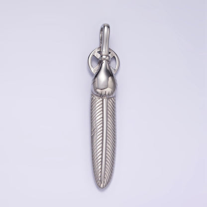 Stainless Steel 55mm Feather Charm Long Statement Tribal Pendant | P1428 P1429