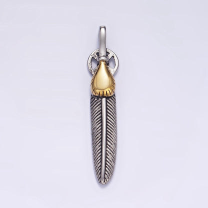 Stainless Steel 55mm Feather Charm Long Statement Tribal Pendant | P1428 P1429