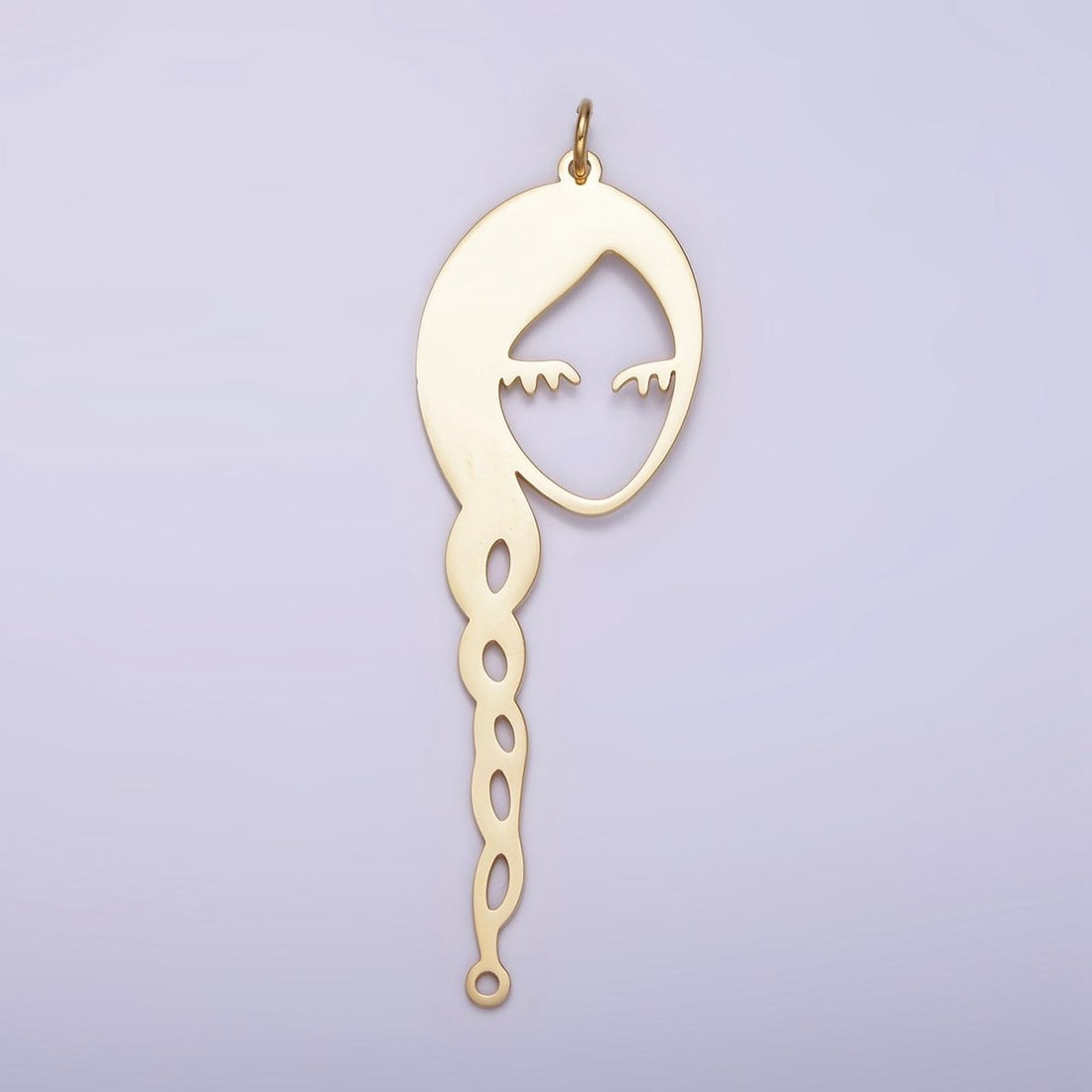 Stainless Steel 55mm Open Braided Hair Girl Portrait Cameo Charm | P1233