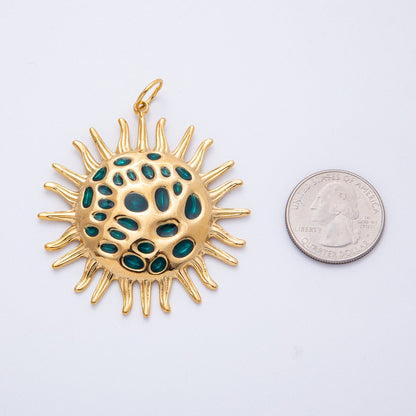 Stainless Steel 56mm Green Celestial Sun Burst Round Statement Charm | J907