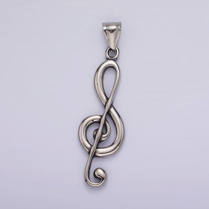 Stainless Steel 57.3mm Silver Treble Clef Music Note Minimalist Pendant | P1192