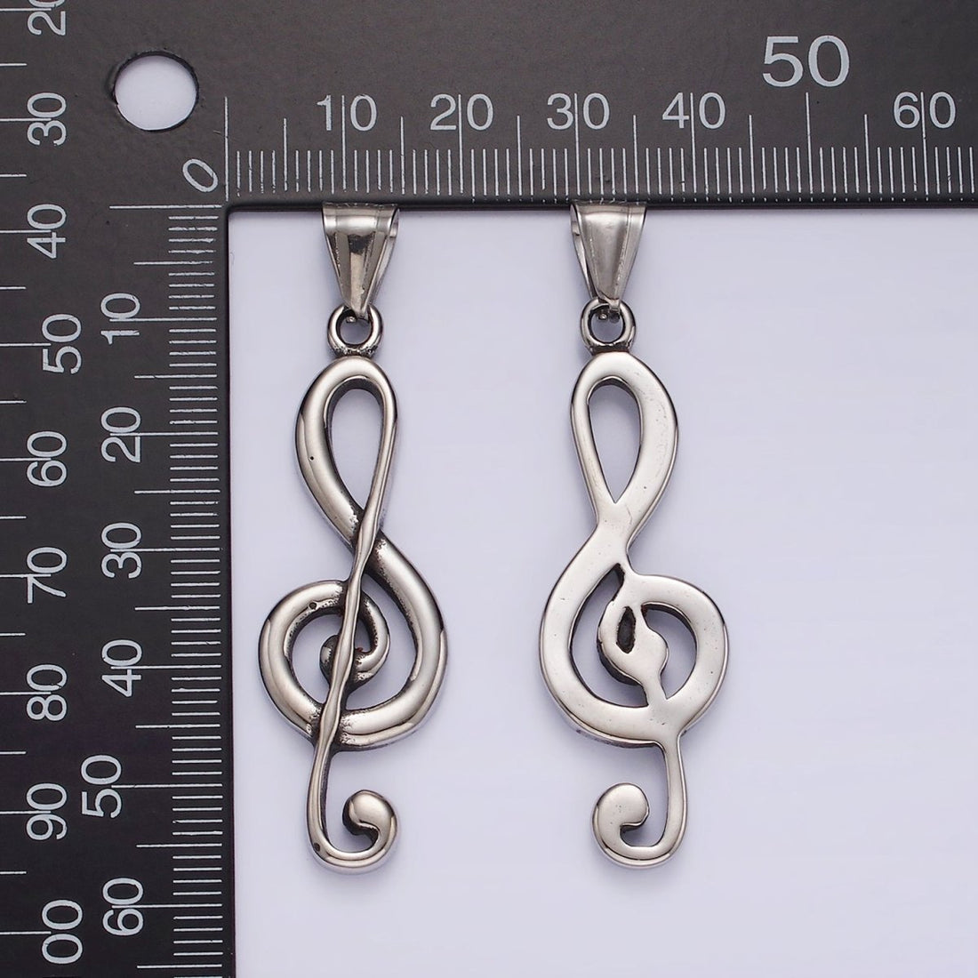 Stainless Steel 57.3mm Silver Treble Clef Music Note Minimalist Pendant | P1192