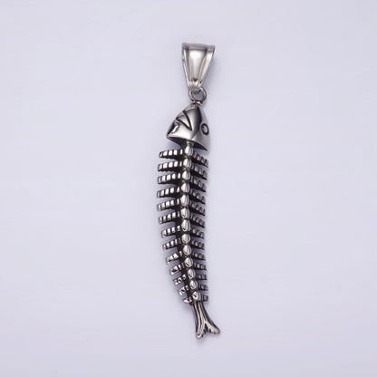 Stainless Steel 59mm Ocean Sea Fish Animal Skeleton Bone Curved Pendant | P1063