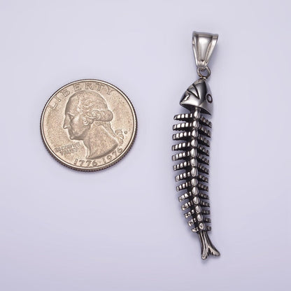 Stainless Steel 59mm Ocean Sea Fish Animal Skeleton Bone Curved Pendant | P1063