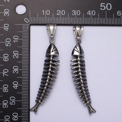 Stainless Steel 59mm Ocean Sea Fish Animal Skeleton Bone Curved Pendant | P1063