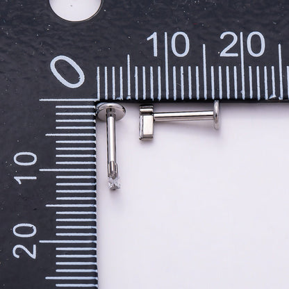 Titanium 5mm Baguette CZ Single Cartilage Piercing Flat Back Stud in Gold &amp; Silver | BJ-00021 BJ-00022