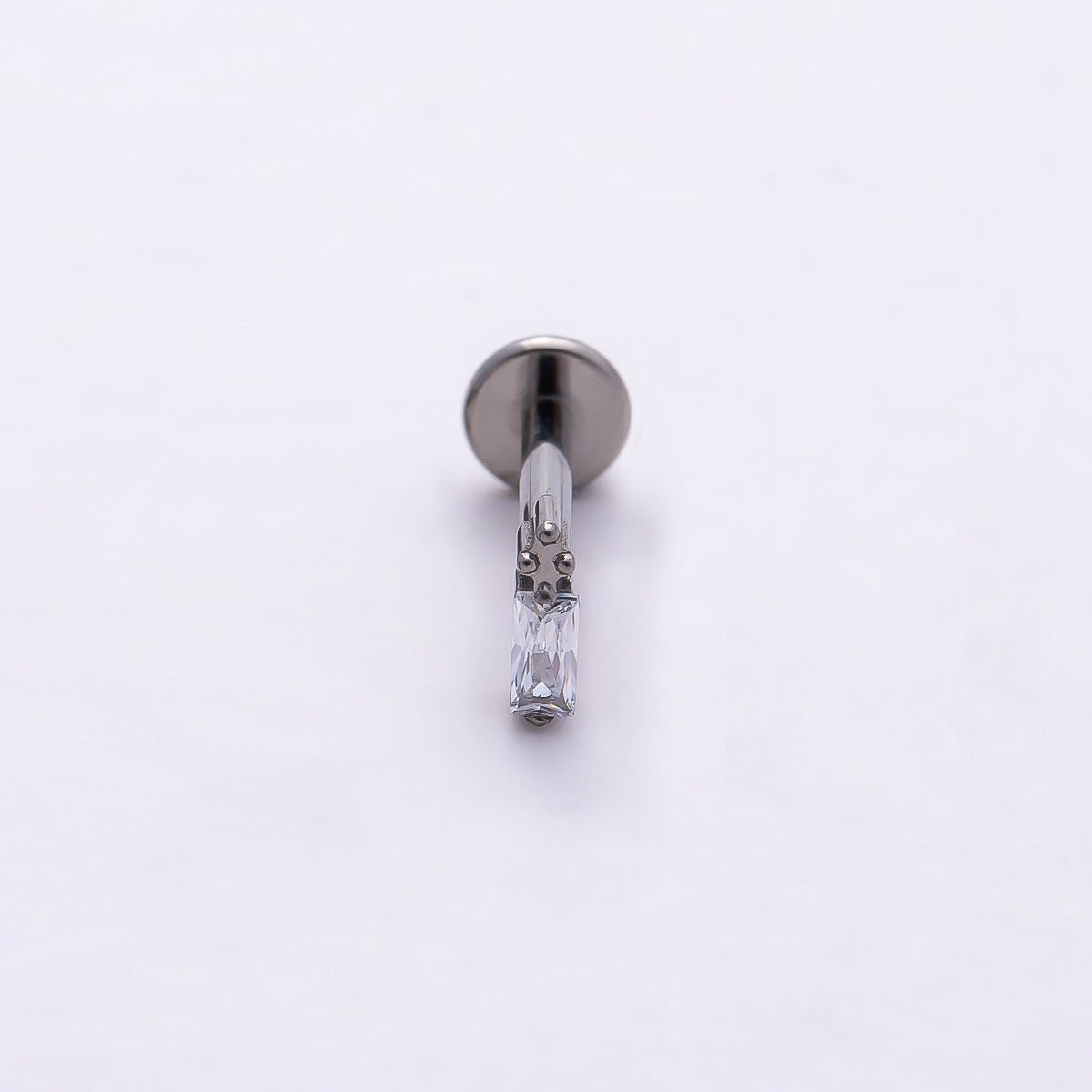 Titanium 5mm Baguette CZ Single Cartilage Piercing Flat Back Stud in Gold &amp; Silver | BJ-00021 BJ-00022