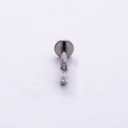 Titanium 5mm Baguette CZ Single Cartilage Piercing Flat Back Stud in Gold &amp; Silver | BJ-00021 BJ-00022