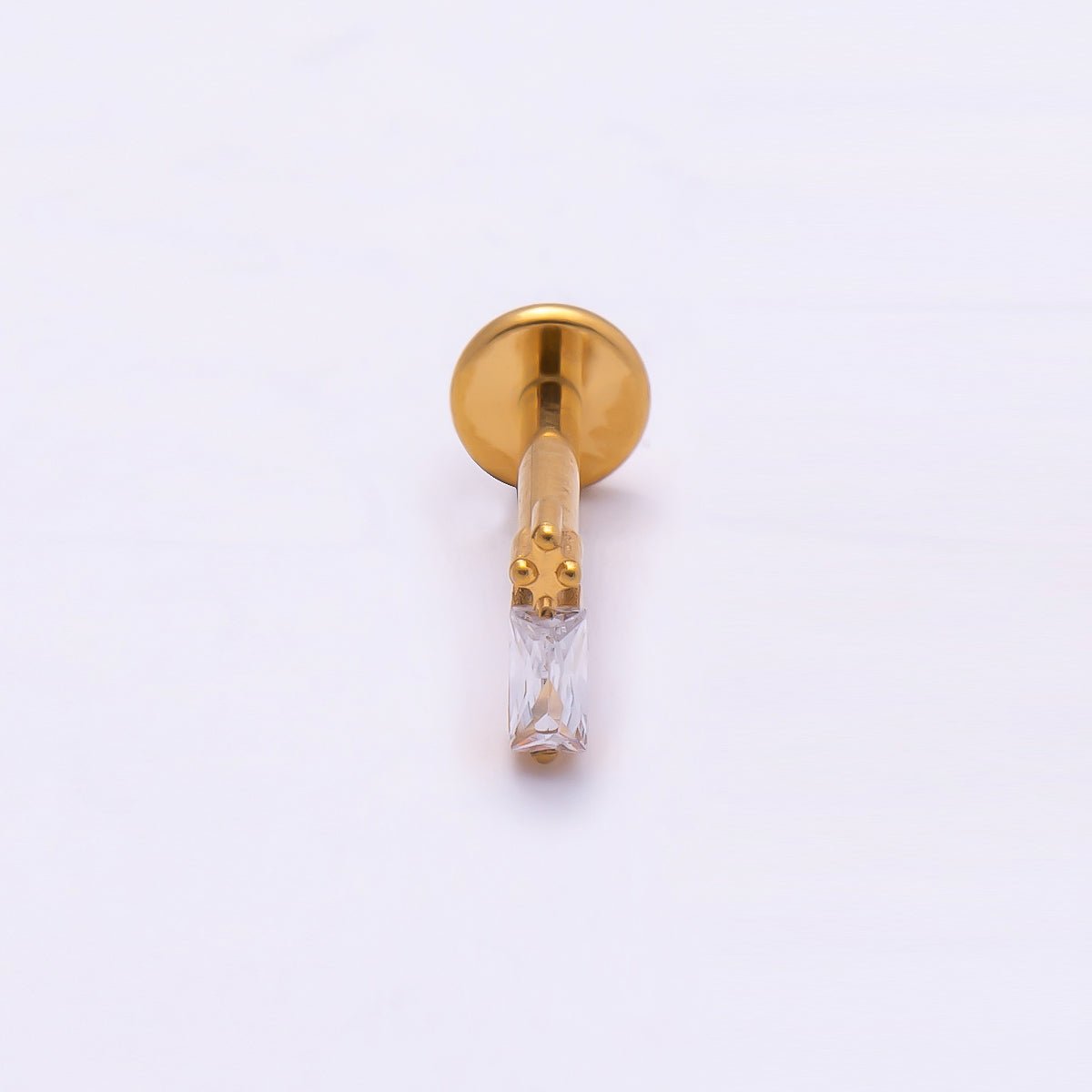 Titanium 5mm Baguette CZ Single Cartilage Piercing Flat Back Stud in Gold &amp; Silver | BJ-00021 BJ-00022