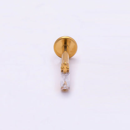 Titanium 5mm Baguette CZ Single Cartilage Piercing Flat Back Stud in Gold &amp; Silver | BJ-00021 BJ-00022