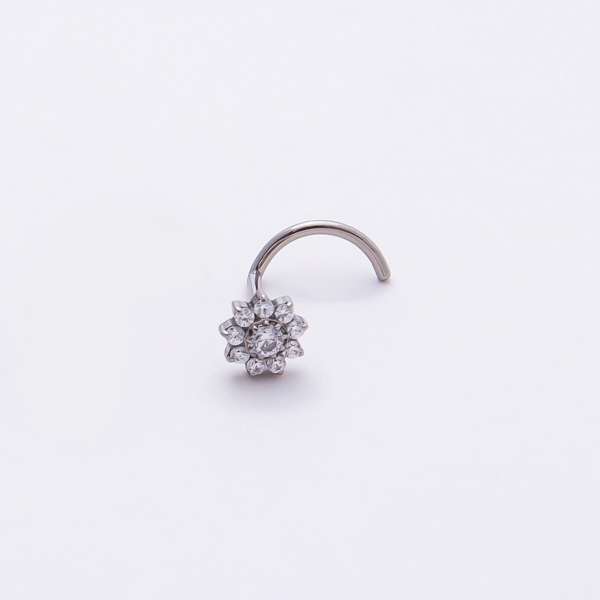 Titanium 5mm Clear CZ Flower Cartilage Nose Single Piercing Stud | BJ-00024