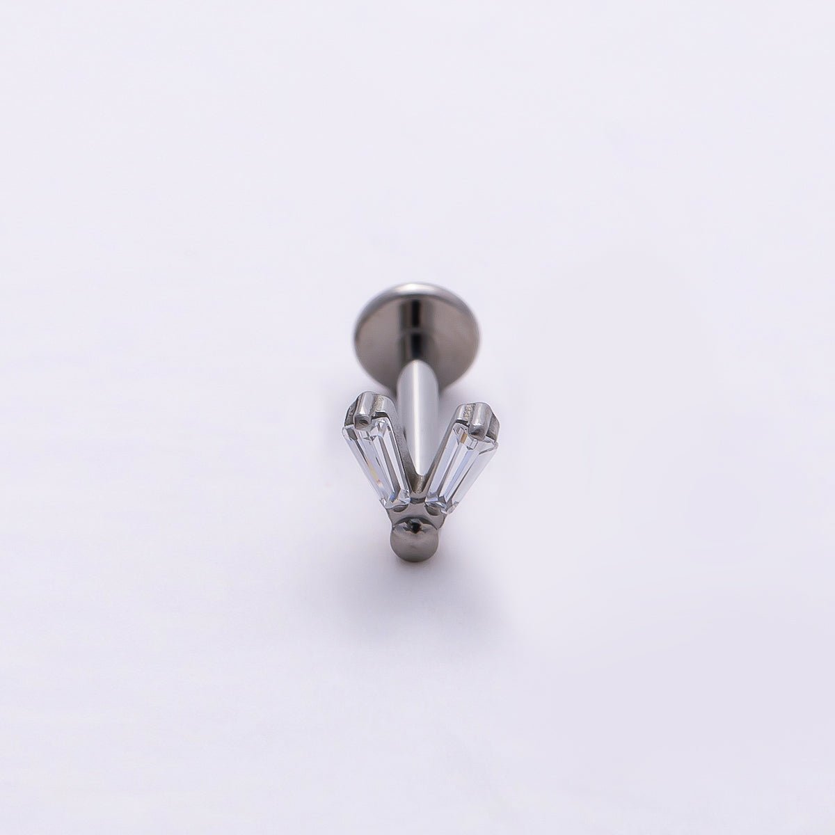 Titanium 5mm V-Shaped Baguette CZ Single Cartilage Piercing Flat Back Stud | BJ-00026