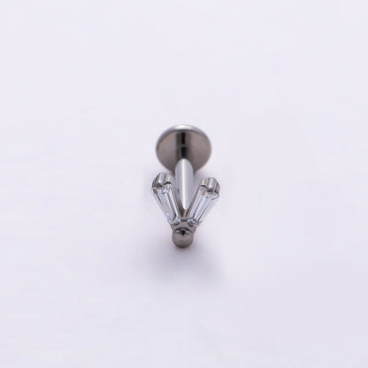 Titanium 5mm V-Shaped Baguette CZ Single Cartilage Piercing Flat Back Stud | BJ-00026