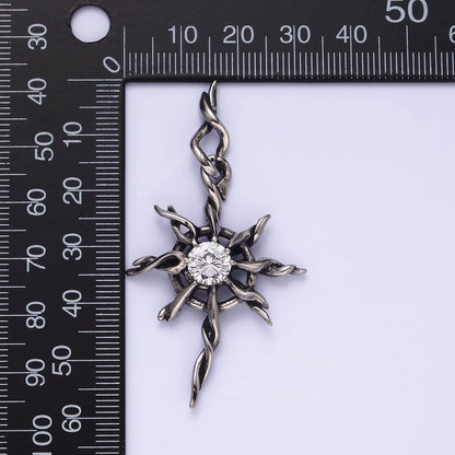 Stainless Steel 60mm Celestial Sun Star Clear CZ Twisted Ray Pendant | P-745