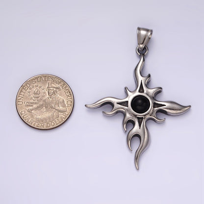 Stainless Steel 60mm Celestial Sun Star Flame Fire Pendant | P1056