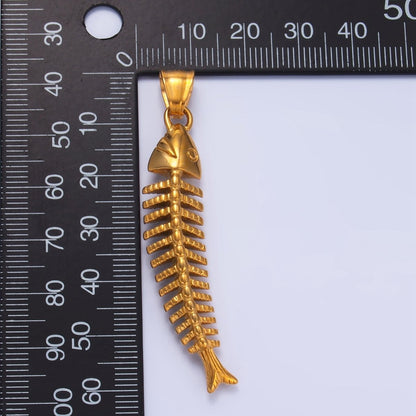 Stainless Steel 60mm Ocean Sea Fish Animal Skeleton Bone Curved Pendant | P1067