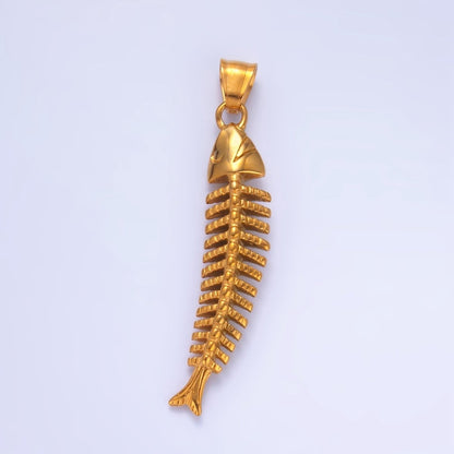 Stainless Steel 60mm Ocean Sea Fish Animal Skeleton Bone Curved Pendant | P1067