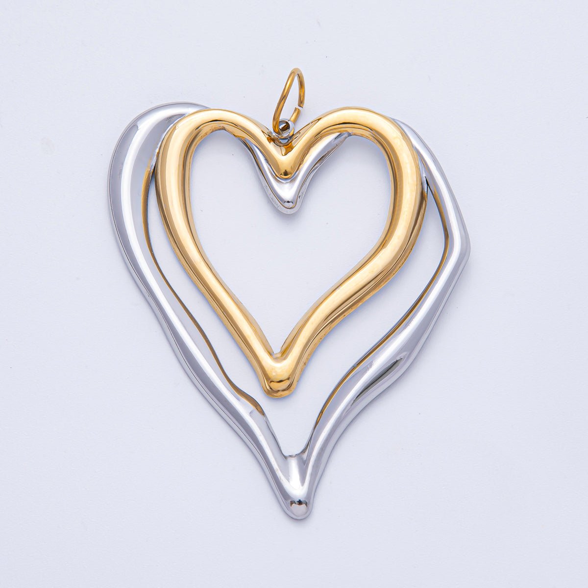 Stainless Steel 62.5mm Open Molten Heart Mixed Metal Charm | J851