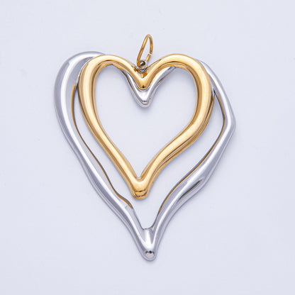 Stainless Steel 62.5mm Open Molten Heart Mixed Metal Charm | J851