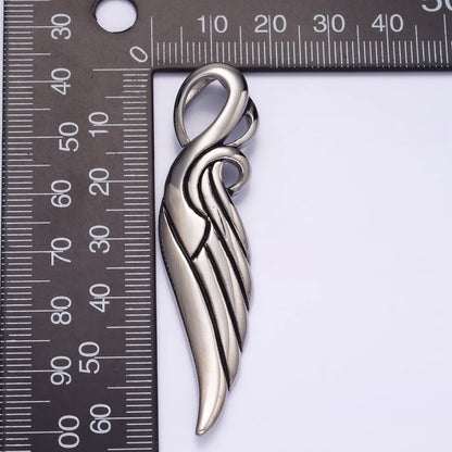 Stainless Steel 63mm Curved Lined Feather Wings Pendant | P-857