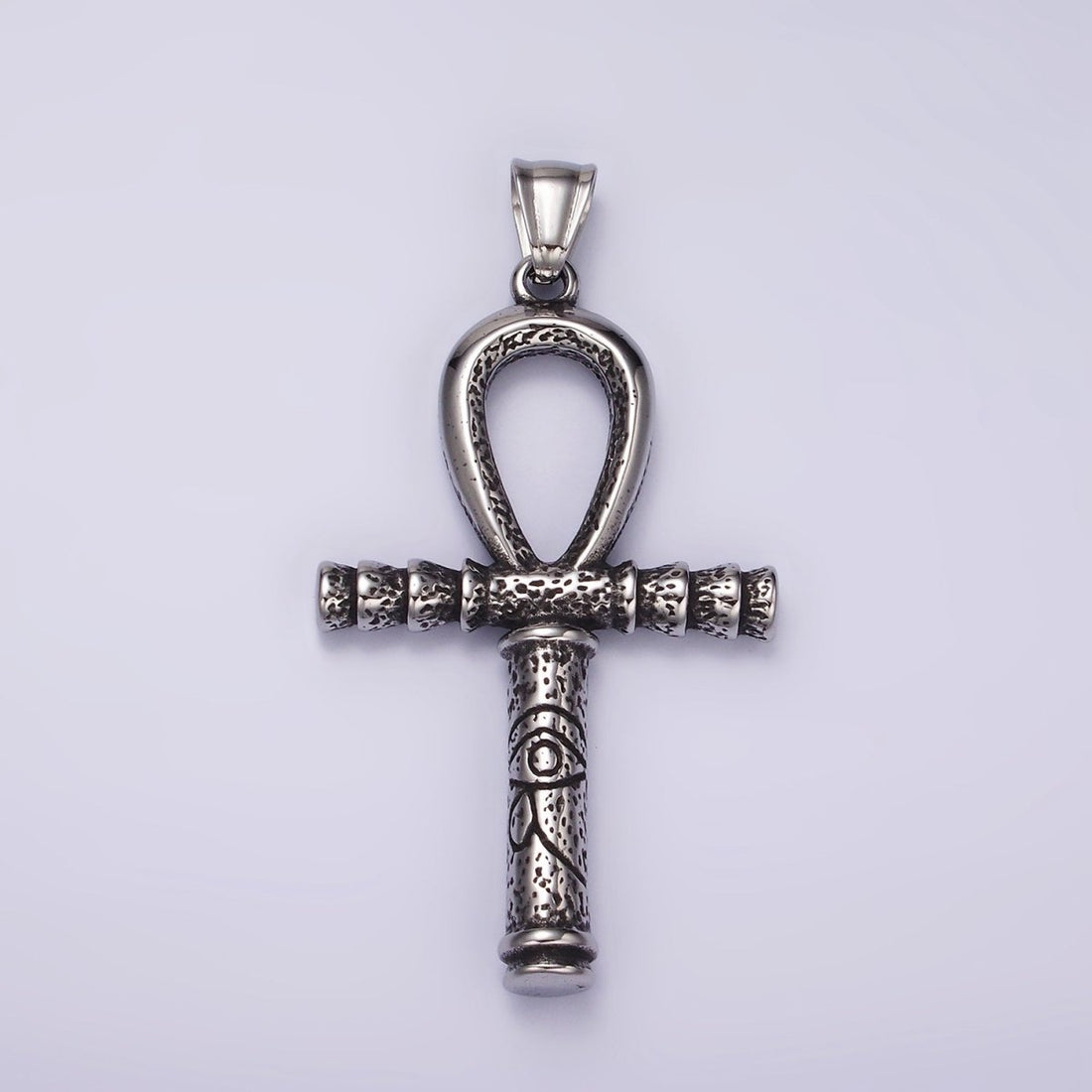 Stainless Steel 64mm Eye of Ra Engraved Egyptian Ankh Cross Pendant | P1058
