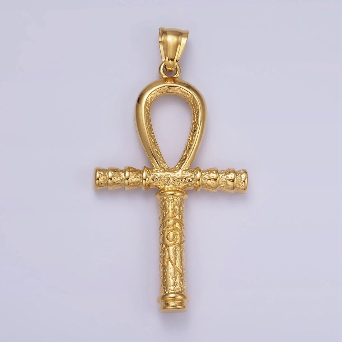 Stainless Steel 64mm Eye of Ra Engraved Egyptian Ankh Cross Pendant | P1066
