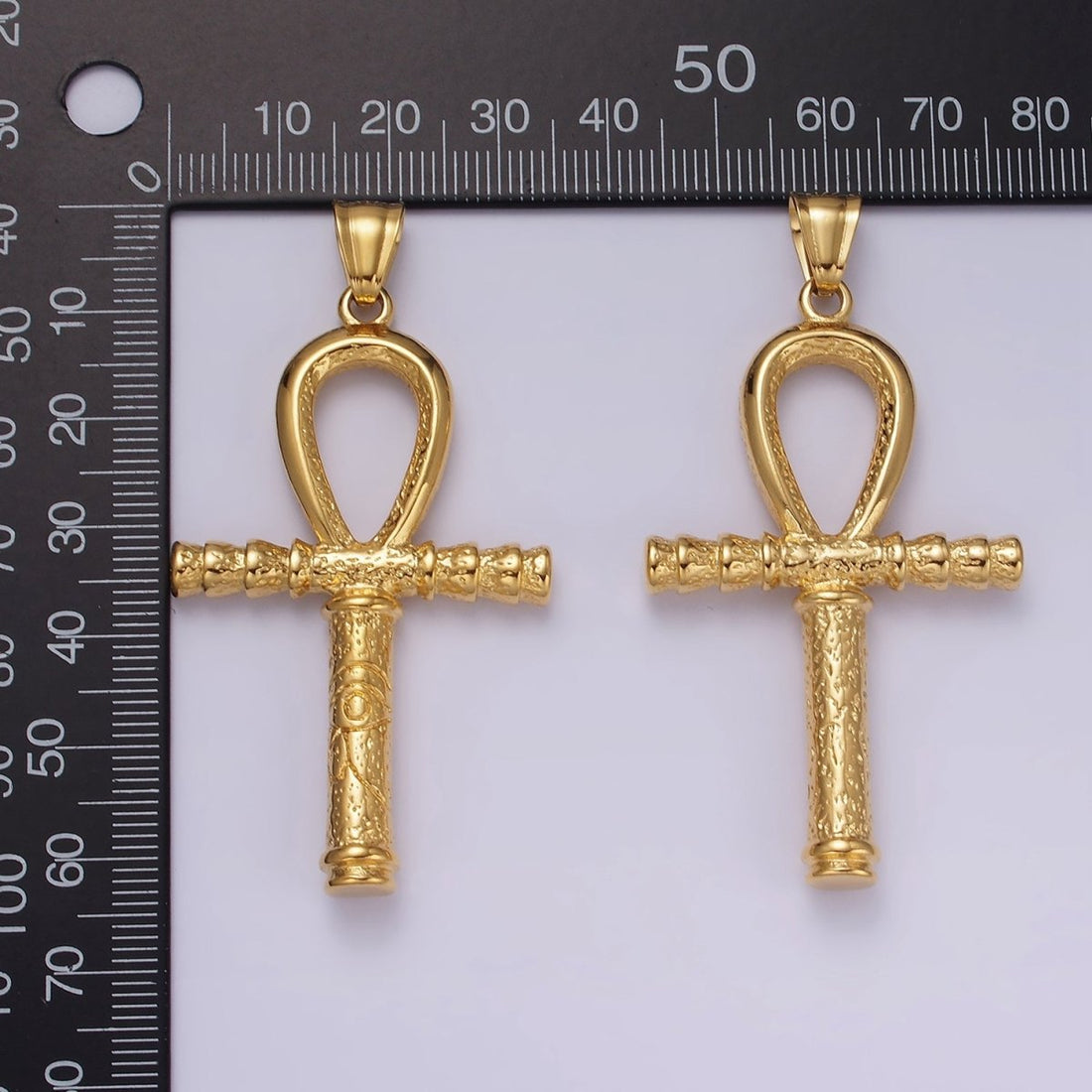 Stainless Steel 64mm Eye of Ra Engraved Egyptian Ankh Cross Pendant | P1066
