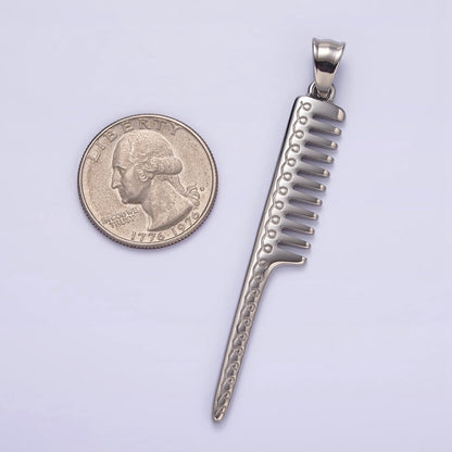 Stainless Steel 64mm Products Double Sided Barber Hair Comb Statement Pendant | P-787