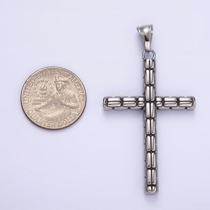 Stainless Steel 64mm Religious Latin Cross Bar Line-Textured Pendant | P-741